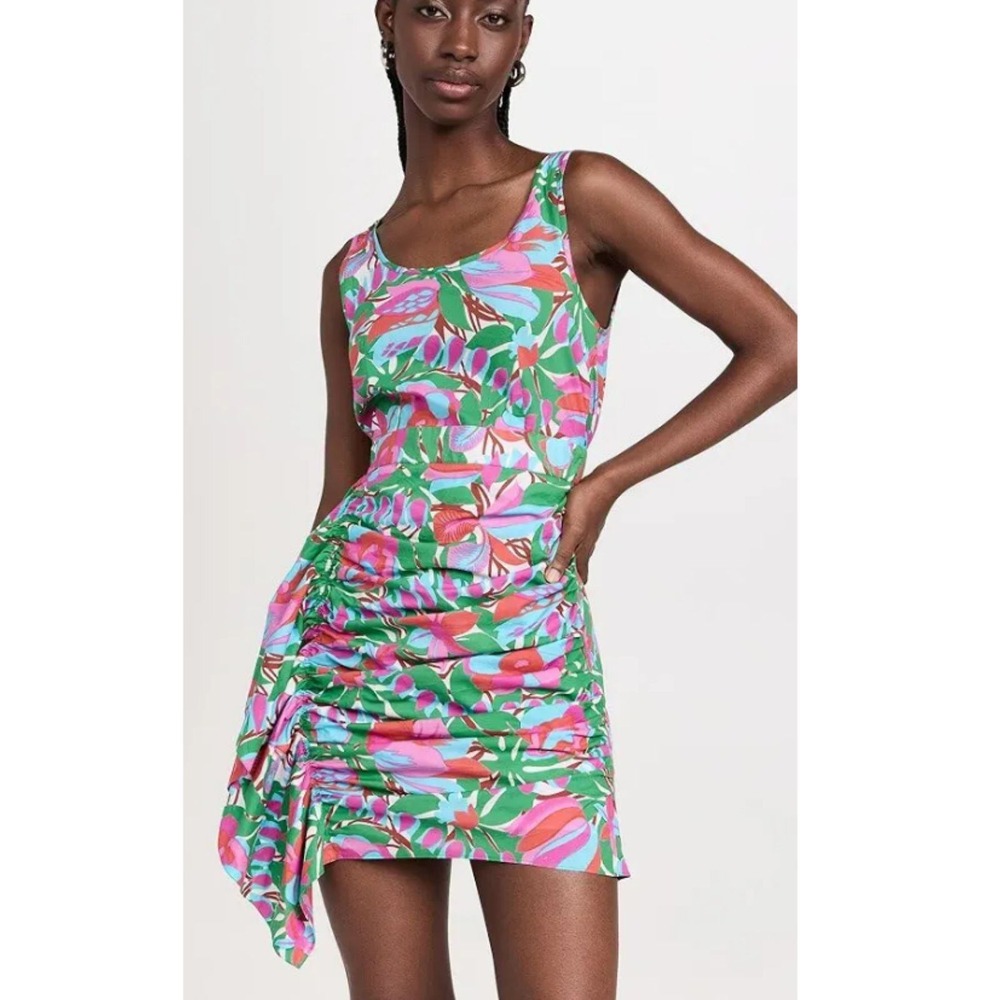 Rhode Tilda Dress Women 8 White Fleur Tropicale Ruched Floral Mini Cotton Summer